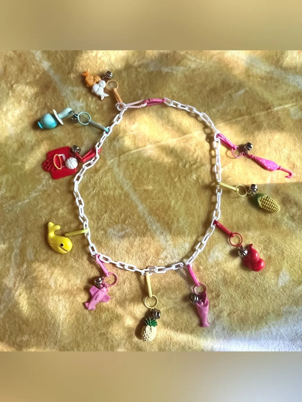 Set of 2 vintage 80s bell charm chain necklaces